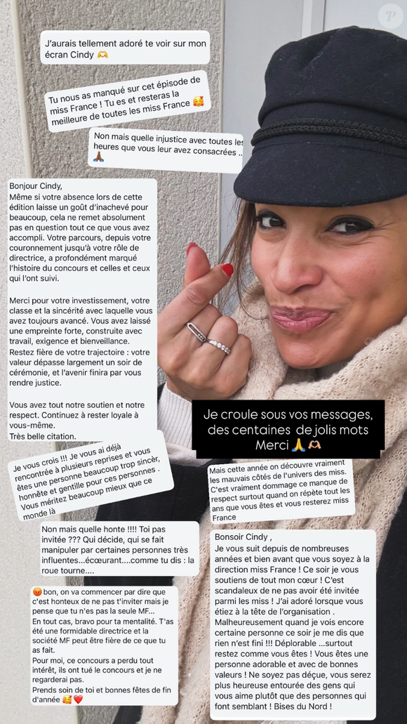 Cindy Fabre reçoit des messages de soutien de sa communauté après ne pas avoir été conviée à l'élection de Miss France 2026