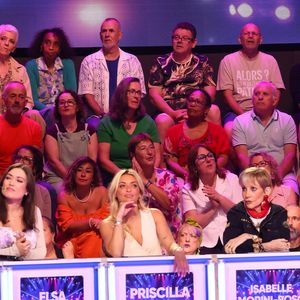 Exclusif - Benjamin Castaldi, Elsa Esnoult, Priscilla Betti, Isabelle Morini-Bosc, Gilles Verdez lors de l'enregistrement de l’émission "On Connait La Chanson Céline Dion", présentée par L.Boccolini et diffusée le 1er septembre sur W9, à Paris, France, le 2 juillet 2026. © Jack Tribeca/Bestimage