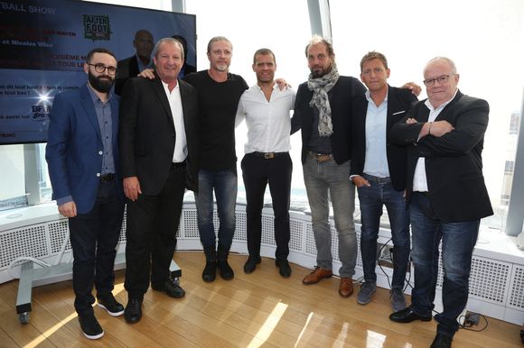 Nicolas Vilas, Rolland Courbis, Emmanuel Petit, Jérôme Rothen, Lionel Charbonnier, Daniel Riolo et Jean Resseguie assistant à la conférence de presse annuelle du CMR, à Paris, France, le 31 août 2017. Photo par Jerome Domine/ABACAPRESS.COM