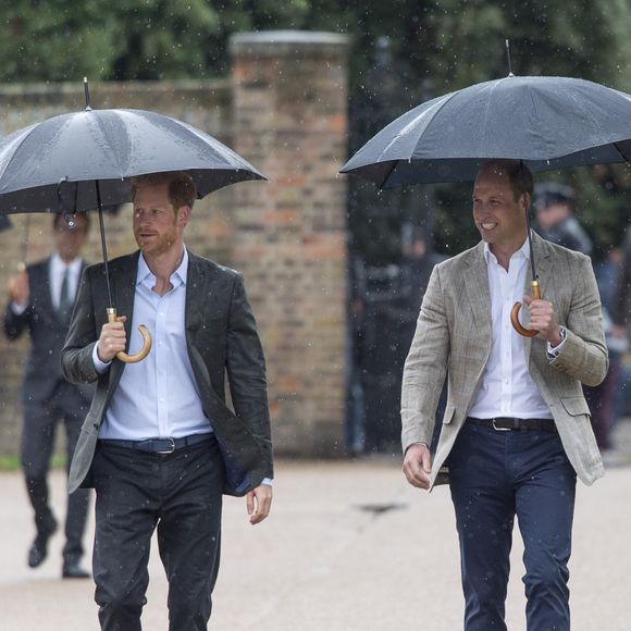 Le prince William et le prince Harry lors de la visite du  Sunken Garden dédié à la mémoire de Lady Diana à Londres le 30 août 2017. AGENCE / BESTIMAGE