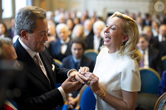 Georges Fenech et Amélie Leperre-Dimeglio - Mariage civil de Georges Fenech et Amélie Leperre-Dimeglio à la mairie du 16ème arrondissement de Paris le 31 janvier 2026.

© Pierre Perusseau / Bestimage