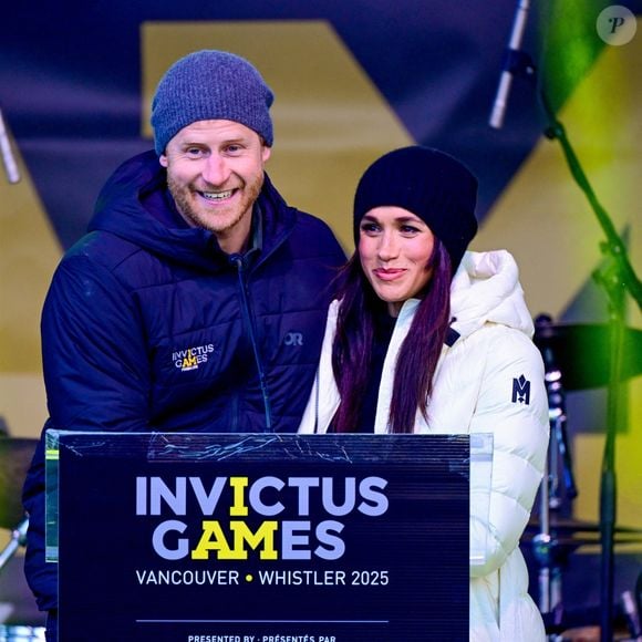 Le prince Harry et Meghan Markle, duchesse de Sussex, assistent à la cérémonie d'accueil de Whistler pour les Jeux Invictus Vancouver Whistler 2025 au Canada. Le 10 février 2025 ©Backgrid USA / Bestimage