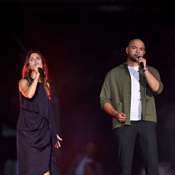 Joyce Jonathan et les membres de l'Avvinta durant Corsu Mezu Mezu, le concert emmené par Patrick Fiori qui a eu lieu au stade Orange Vélodrome à Marseille, le 22 mai 2026, diffusé le 28 août sur France 3.. © Bruno Bebert/Bestimage