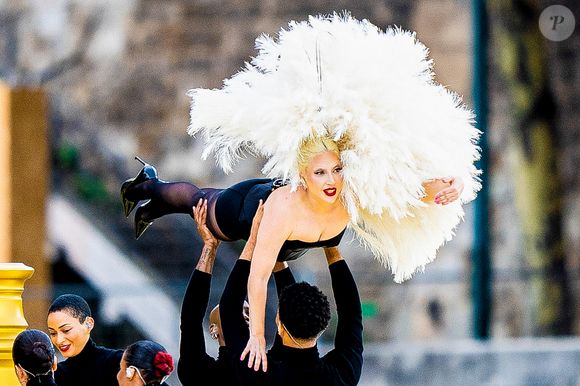 Lady Gaga en répétition pour l'ouverture des jeux Olympiques (JO) de Paris 2024 sur la Seine à Paris, France. © Pierre Perusseau - Dominique Jacovides /Besrtimage