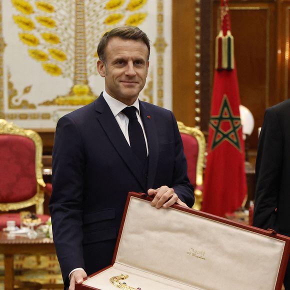 Le président de la République française Emmanuel Macron et le roi Mohammed VI lors de leur entretien au palais royal à Rabat.

© Ludovic Marin / Pool / Bestimage