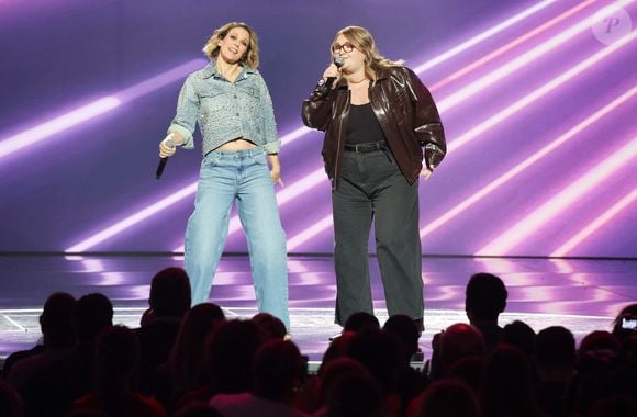 Exclusif - Lorie  (Laure Pester ), Lola Dubini lors de l'enregistrement de l'émission "Nos voix pour toutes" au profit de la Fondation des femmes à l’Adidas Arena diffusée sur TMC le 25 novembre 2025, à Paris, France, le 19 novembre 2025. © Guirec-Moreau/Bestimage