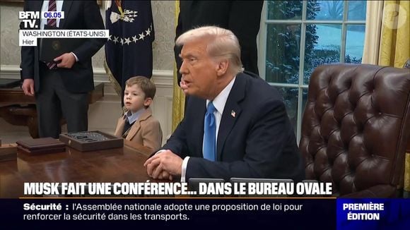 Elon Musk avec son fils de 4 ans, X, dans le bureau de Donald Trump le 11 février 2024
©capture d'écran BFMTV