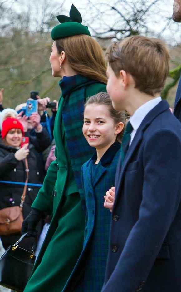 Catherine (Kate) Middleton, princesse de Galles, Princesse Charlotte, Prince George, - La famille royale britannique se rend à la messe de Noël à Sandringham le 25 décembre 2024.