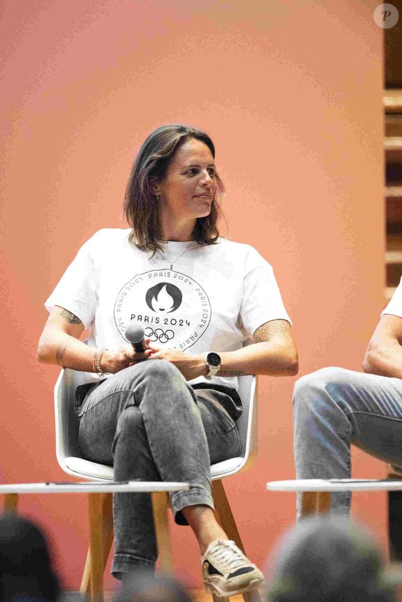 Laure Manaudou - Dévoilement du parcours du relais de la flamme des Jeux Olympiques de Paris 2024 dans la grand amphithéâtre de la Sorbonne à Paris le 23 juin 2023.