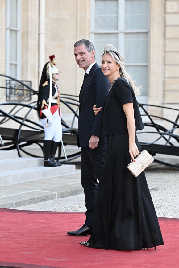 Le CEO de CMA CGM Group Rodolphe Saadée à l'Elysée le 31 mars 2025 avec sa femme Véronique Albertini-Saadé. Photo by David Niviere/ABACAPRESS.COM
