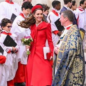 Le prince William, prince de Galles, et Catherine (Kate) Middleton, princesse de Galles, à la sortie de l'abbaye de Westminster lors du "Commonwealth Day 2025", le 10 mars 2025. ©Backgrid UK/ Bestimage