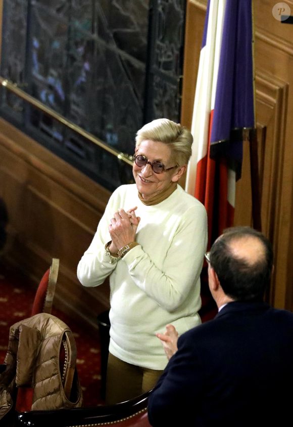 Isabelle Balkany, maire par intérim pendant la détention de son mari, préside le dernier conseil municipal de la commune de Levallois Perret avant les élections de mars 2020, à la mairie de Levallois-Perret, France, le 13 février 2020. © Dominique Jacovides/Bestimage