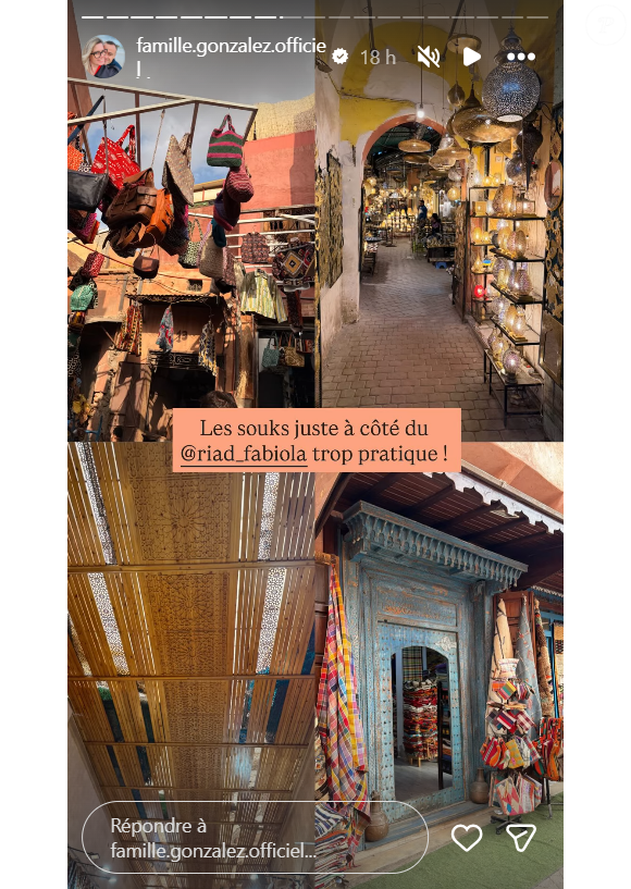 Ils séjournent dans un riad typique au cœur de la médina, décrit comme une véritable oasis de tranquillité.

Mélanie Gonzalez (Familles nombreuses) en vacances à Marrakech avec son mari Franck.