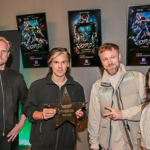 Exclusif - David Tomaszewski, Orelsan, Skread et Clara Choï à la première du film "Yoroï" au Kinepolis à Lomme le 9 octobre 2025. © Stéphane Vansteenkiste / Bestimage