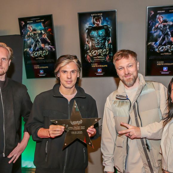 Exclusif - David Tomaszewski, Orelsan, Skread et Clara Choï à la première du film "Yoroï" au Kinepolis à Lomme le 9 octobre 2025. © Stéphane Vansteenkiste / Bestimage