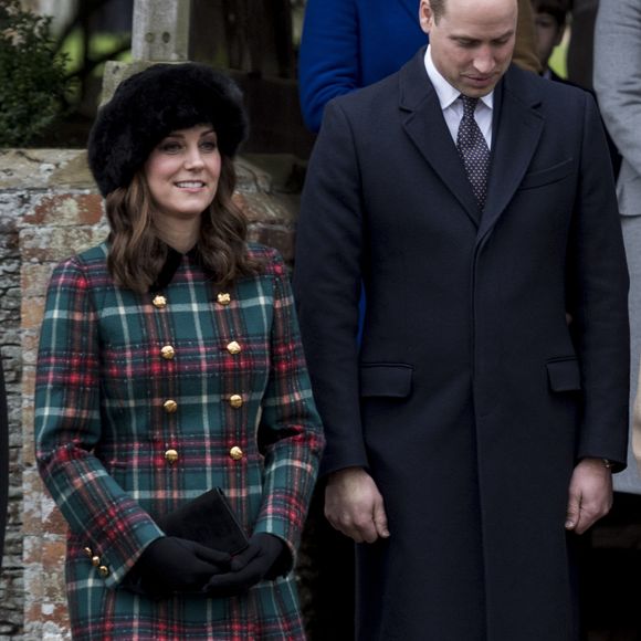 Le prince William et Catherine Kate Middleton, la duchesse de Cambridge enceinte - La famille royale d'Angleterre arrive à la messe de Noël à l'église Sainte-Marie-Madeleine à Sandringham, le 25 décembre 2017. AGENCE / BESTIMAGE