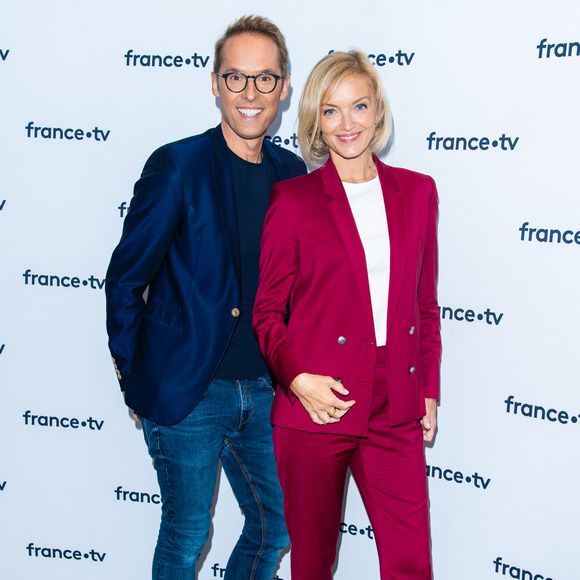 Damien Thévenot, Maya Lauqué lors du photocall dans le cadre de la conférence de presse de France Télévisions au Pavillon Gabriel à Paris, France, le 24 août 2021. © Pierre Perusseau/Bestimage