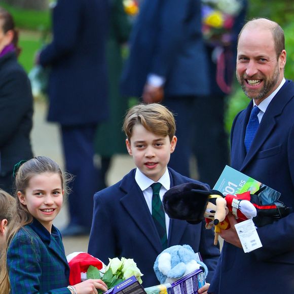 Prince Louis, Princesse Charlotte, Prince George, Le prince William, prince de Galles - La famille royale britannique se rend à la messe de Noël à Sandringham le 25 décembre 2024. ©Alpha Agency / Bestimage