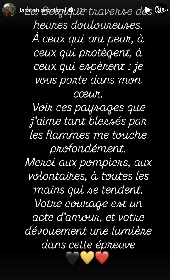 La chanteuse a poursuivi son message avec des mots encore plus personnels : "voir ces paysages que j’aime tant blessés par les flammes me touche profondément."