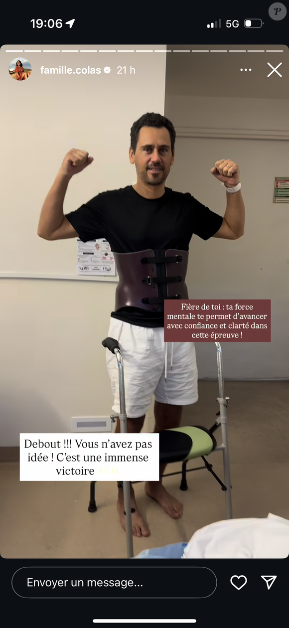 Alors qu'Olivier Colas a été transféré au centre de rééducation, il va pouvoir rentrer à la maison le temps d'un week-end ! 

Olivier Colas (Familles nombreuses) enfin debout après des semaines alité. Sur Instagram le 24 septembre 2025.