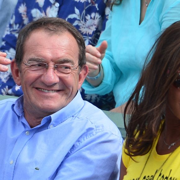 Jean Pierre Pernaut et sa femme Nathalie Marquay dans les gradins des Internationaux de France de Tennis à Roland-Garros à Paris, France le 05 juin 2013. Photo apr ABACAPRESS.COM