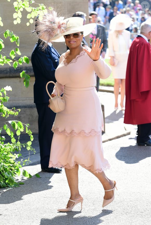 Oprah Winfrey à la chapelle St. George pour le mariage du prince Harry et de Meghan Markle au château de Windsor, Royaume Uni, le 19 mai 2018.