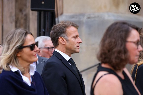 Le président Emmanuel Macron arrivant aux obsèques de François Patriat, ancien ministre, en la collégiale de Semur-en-Auxois le 25 août 2026. © Dominique Jacovides / Bestimage