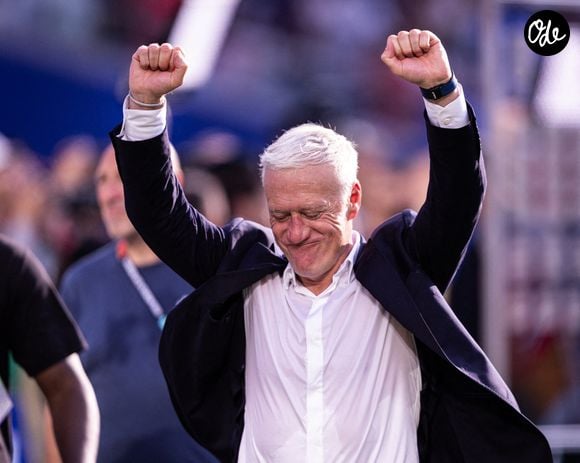 Didier Deschamps, sélectionneur de l'équipe de France, célèbre la victoire de son équipe à l'issue du quart de finale de la Coupe du monde de la FIFA 2026 opposant la France au Maroc, au Boston Stadium, le 9 juillet 2026 à Foxborough, aux États-Unis. (Photo de Victor Monteiro/PxImages) (Crédit photo : © Victor Monteiro/PX Imagens via ZUMA Press Wire/ABACAPRESS.COM)