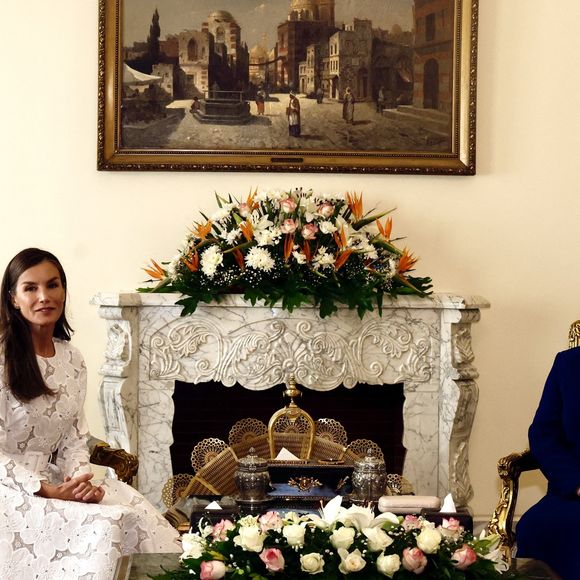 La reine Letizia d'Espagne participe à une réunion avec la première dame Entissar Amer le 17 septembre 2025 au Caire, en Égypte. © Andrews Archie/ABACA