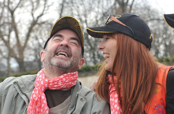 Bruno Solo et sa femme Veronique Clochepin lors de la présentation du Rallye Aïcha des Gazelles du Maroc 2013 sur la place du Trocadéro à Paris le 16 mars 2013.

VEEREN / BESTIMAGE