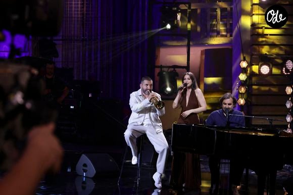 Exclusif - Ibrahim Maalouf, Hiba Tawaji, André Manoukian lors de l'enregistrement de l'émission "Le Grand Echiquier - Méditerrannée" présentée par A.Manoukian et C.Chazal et diffusée le 2 juillet 2026 sur France 2, à Versailles, France, le 1er juillet 2025. © Jack Tribeca/Bestimage