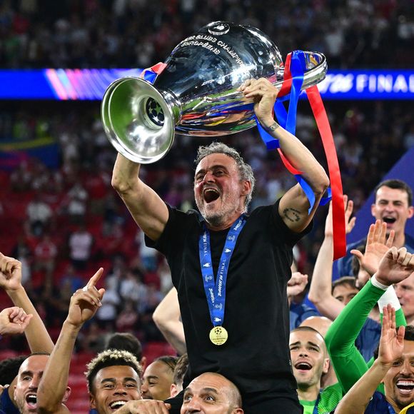 Luis Enrique - Le PSG remporte la Ligue Des Champions 2026, pour la seconde fois d'affilée face à Arsenal au stade Ferenc-Puskas à Budapest le 30 mai 2026. © Christian Liewig/Bestimage