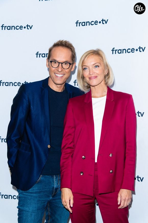 Damien Thévenot, Maya Lauqué lors du photocall dans le cadre de la conférence de presse de France Télévisions au Pavillon Gabriel à Paris, France, le 24 août 2021. © Pierre Perusseau/Bestimage