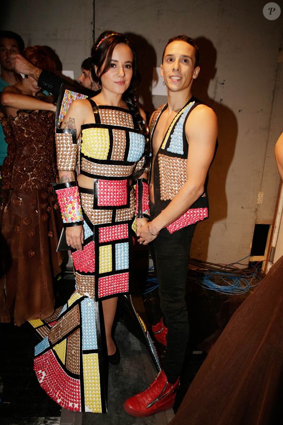 Alizee et Gregoire Lyonnet backstage lors du defile d'ouverture du 21e Salon du Chocolat a la Porte de Versailles a Paris, France, le 28 octobre 2015. Photo by Jerome Domine/ABACAPRESS.COM