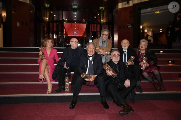 César d'anniversaire pour le Splendide - Marie Anne Chazel, Michel Blanc, Christian Clavier, Thierry Lhermitte, Gérard Jugnot, Josiane Balasko, Bruno Moynot lors de la pressroom (press room) remise des prix lors de la 46ème cérémonie des César à l'Olympia à Paris le 12 mars 2021
© Pascal le Segretain / Pool / Bestimage