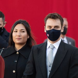 Louis Ducruet et son épouse Marie Ducruet quittent la cathédrale Saint-Nicolas lors des célébrations de la fête nationale à Monaco, le 19 novembre 2021 à Monaco, France. ©  David Niviere/ABACAPRESS.COM