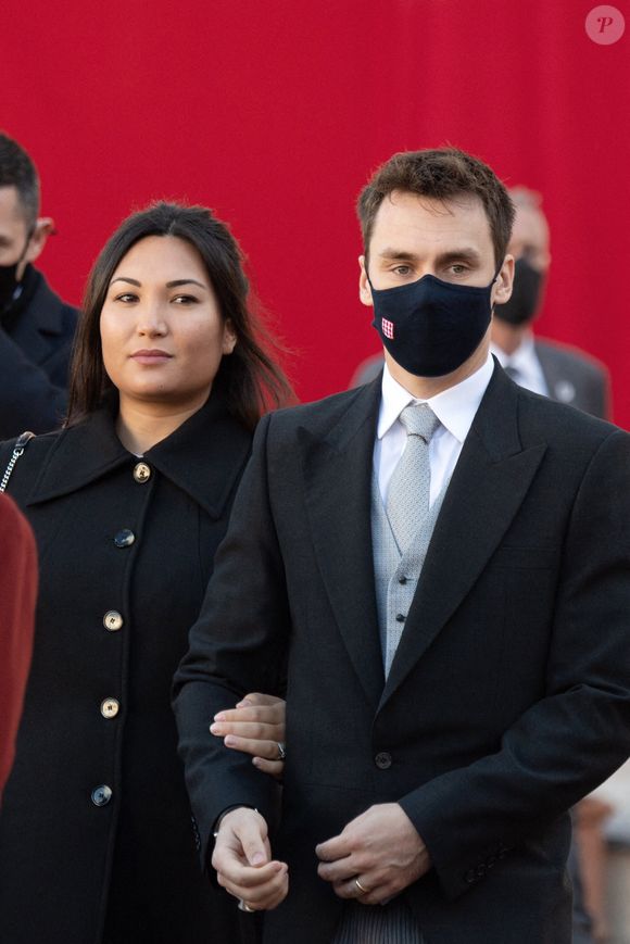Louis Ducruet et son épouse Marie Ducruet quittent la cathédrale Saint-Nicolas lors des célébrations de la fête nationale à Monaco, le 19 novembre 2021 à Monaco, France. ©  David Niviere/ABACAPRESS.COM