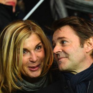 Michele Laroque et Francois Baroin lors du match de football de la Première Ligue française, Paris-St-Germain vs Troyes au Parc des Princes, Paris, France le 28 novembre 2015. Le PSG a gagné 4-1. Photo par Laurent Zabulon/ABACAPRESS.COM
