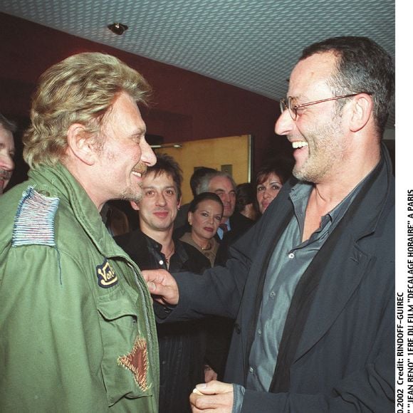 Johnny Hallyday et Jean Reno, première du film "Décalage horaire" à Paris.