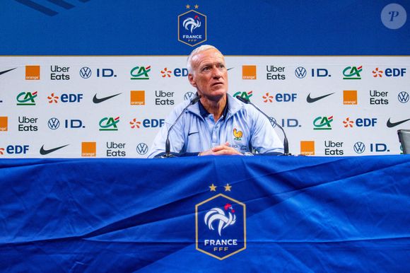 Le sélectionneur de l'équipe de France Didier Deschamps en conférence de presse avant les deux matches de Ligue des nations contre l’Italie et la Belgique au centre National du Football de Clairefontaine-en-Yvelines, France, le 2 septembre 2024. © Baptiste Autissier/Panoramic/Bestimage