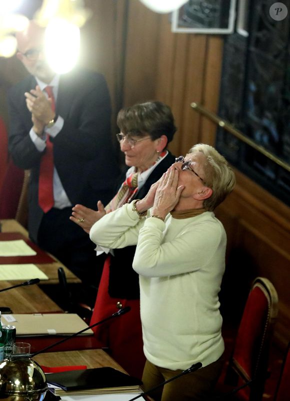 Isabelle Balkany, maire par intérim pendant la détention de son mari, préside le dernier conseil municipal de la commune de Levallois Perret avant les élections de mars 2020, à la mairie de Levallois-Perret, France, le 13 février 2020. © Dominique Jacovides/Bestimage