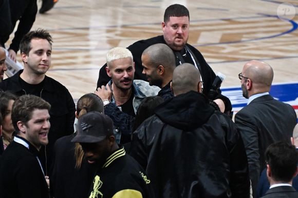 M. Pokora et Tony Parker assistent au match de basket de NBA entre les Cavs de Cleveland contre les Brooklyn Nets (111-102) à l'Accor Arena à Paris le 11 janvier 2024. © Federico Pestellini / Panoramic / Bestimage