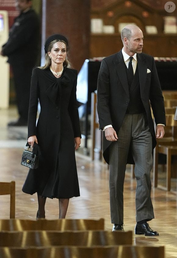 Le prince et la princesse de Galles (Le prince William, prince de Galles, et Catherine (Kate) Middleton, princesse de Galles) arrivent à la messe de requiem pour la duchesse de Kent, à la cathédrale de Westminster, dans le centre de Londres. 16 septembre 2025. © PA Photo/ Bestimage