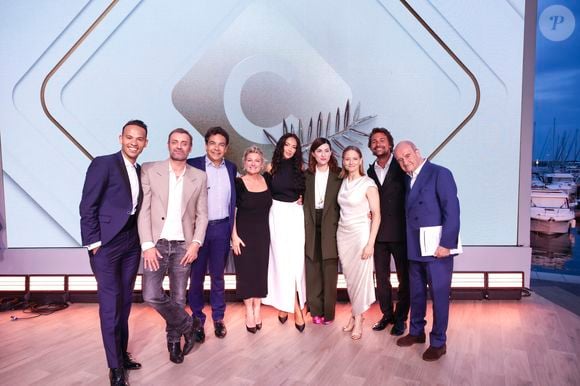 Exclusif - Mohamed Bouhafsi, Augustin Trappenard, Patrick Cohen, Anne-Elisabeth Lemoine, Nabilla Vergara, Rebbecca Zlotowski, Jodie Foster, Bertrand Chameroy, Pierre Lescure  - Plateau de l'émission "C à vous" lors du 78ème Festival International du Film de Cannes le 21 mai 2025. © Jack Tribeca / Bestimage
