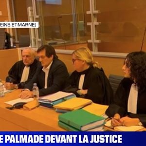 Pierre Palmade au tribunal de Melun avec ses avocats pour son procès pour blessures involontaires à la suite d'un accident de la route en février 2023 dans lequel sa voiture a percuté un autre véhicule à Melun le 20 novembre 2024. © BFM TV via Bestimage