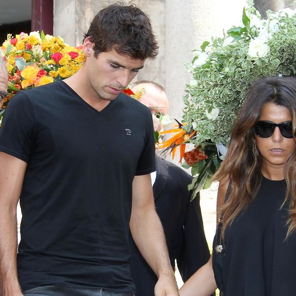 Yoann Gourcuff et sa compagne Karine Ferri - A Cannes, les sportifs rendent un dernier hommage à Tiburce Garou le 10 juillet 2015. © Patrice Lapoirie / Nice Matin / Bestimage