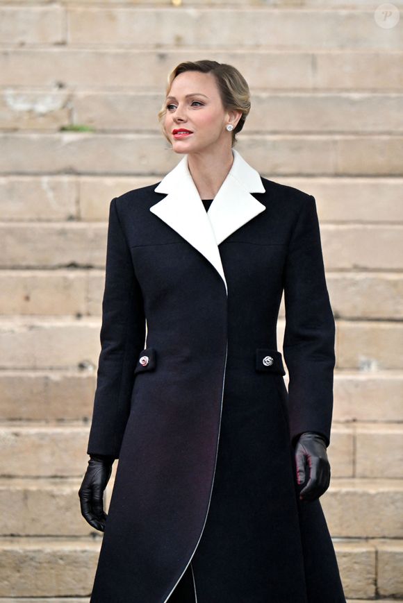 La princesse Charlene assistent à la messe pontificale dans le cadre de la célébration de la Sainte Devote, sainte patronne de Monaco, à Monaco le 27 janvier 2025. © Bruno Bebert / Bestimage