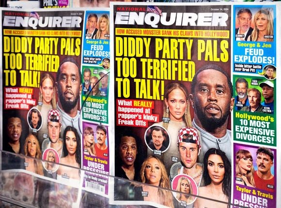 P. Diddy, alias Sean Combs en couverture du journal National Enquirer. Le rappeur américain, lauréat d'un Grammy, est un célèbre magnat de la musique. Photo par Alamy/ABACAPRESS.COM