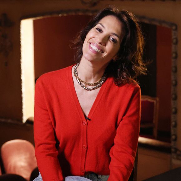 Exclusif - Laurie Cholewa lors de l'enregistrement de l'émission "Olympiascope" au théâtre Antoine, présentée par B.Montiel et diffusée le 6 avril 2025, à Paris, le 18 février 2025. 
© Denis Guigenbourg / Bestimage