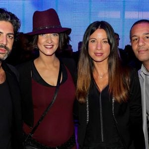 John Mamann, Sheryfa Luna (enceinte), Anne-Gaelle Riccio et Cartouche lors de la soirée d'inauguration des nouvelles Renault Espace et Clio lors du Salon de l'automobile au Parc des Expositions de la porte de Versailles à Paris.